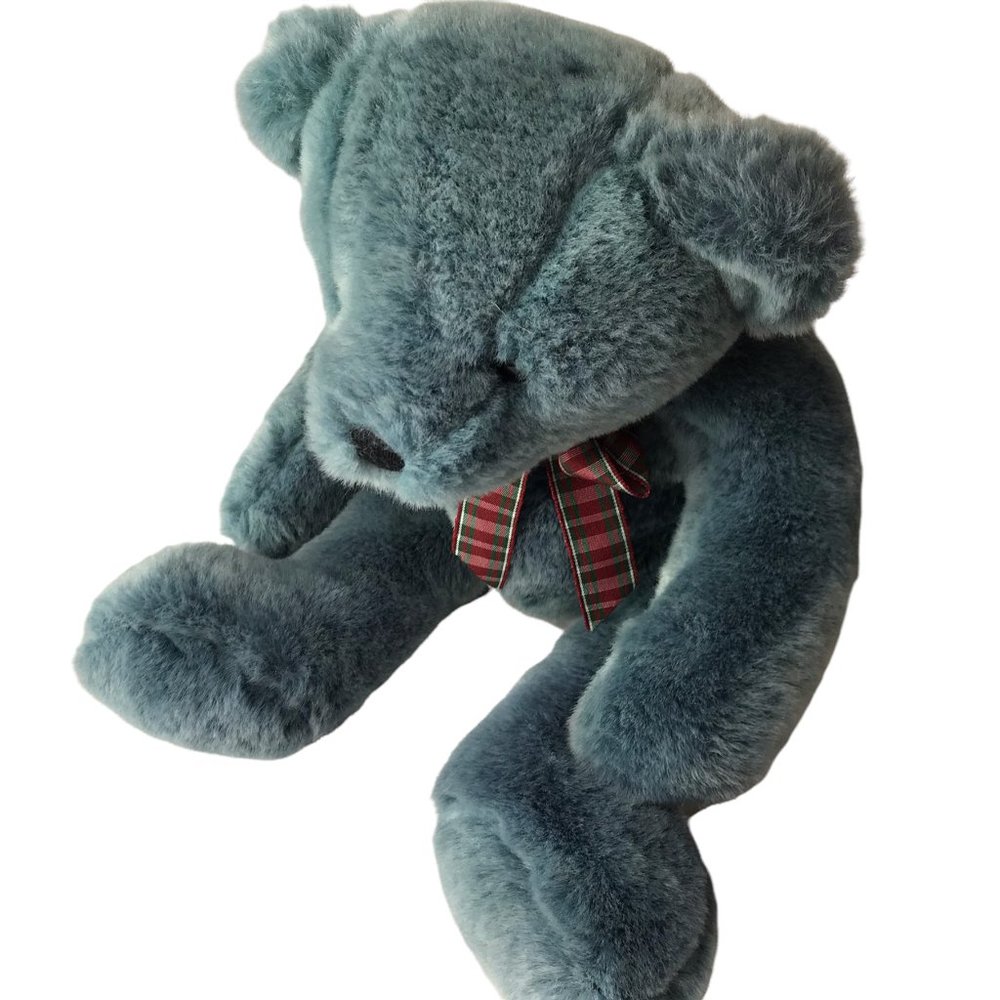 Like new Russ Blue Teddy Bear with Plaid Bow - Picture 3 of 8